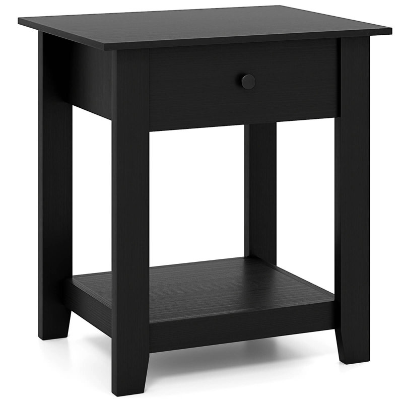 1 table de chevet moderne à 3 niveaux avec tablette ouverte et rangement pour chambre à coucher noir PCS, Noir, Individuel