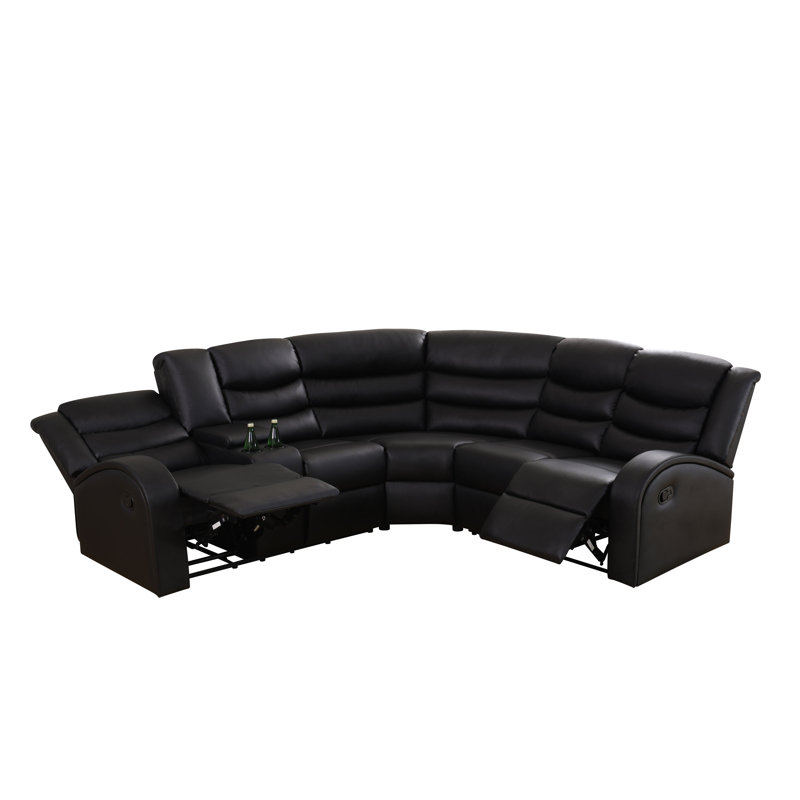 Ensemble de canapé inclinable en cuir noir semi-respirant 3 pièces