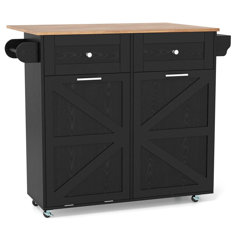  Chariot à roulettes avec îlot de cuisine Rolling Kitchen Island, Noir, noir, noir, noir