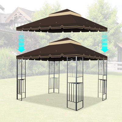 Auvent pour abri de jardin extérieur 10 pi x 10 pi - à deux niveaux, protégé, imperméable, enveloppe, couverture de patio brun, protection,