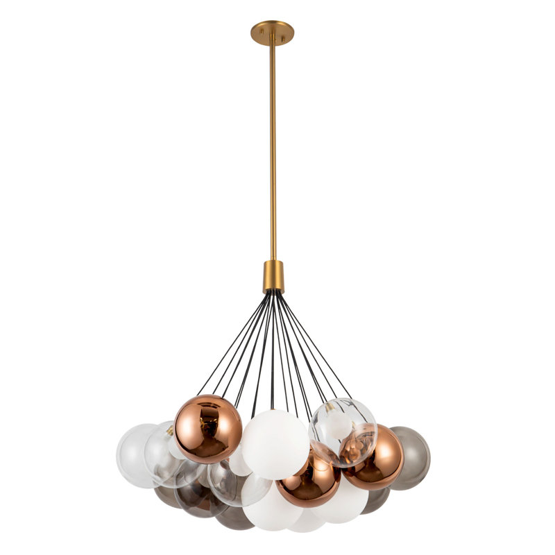 Lustre à DEL à intensité variable de 28 po avec verre mélangé Bolla, Or brossé