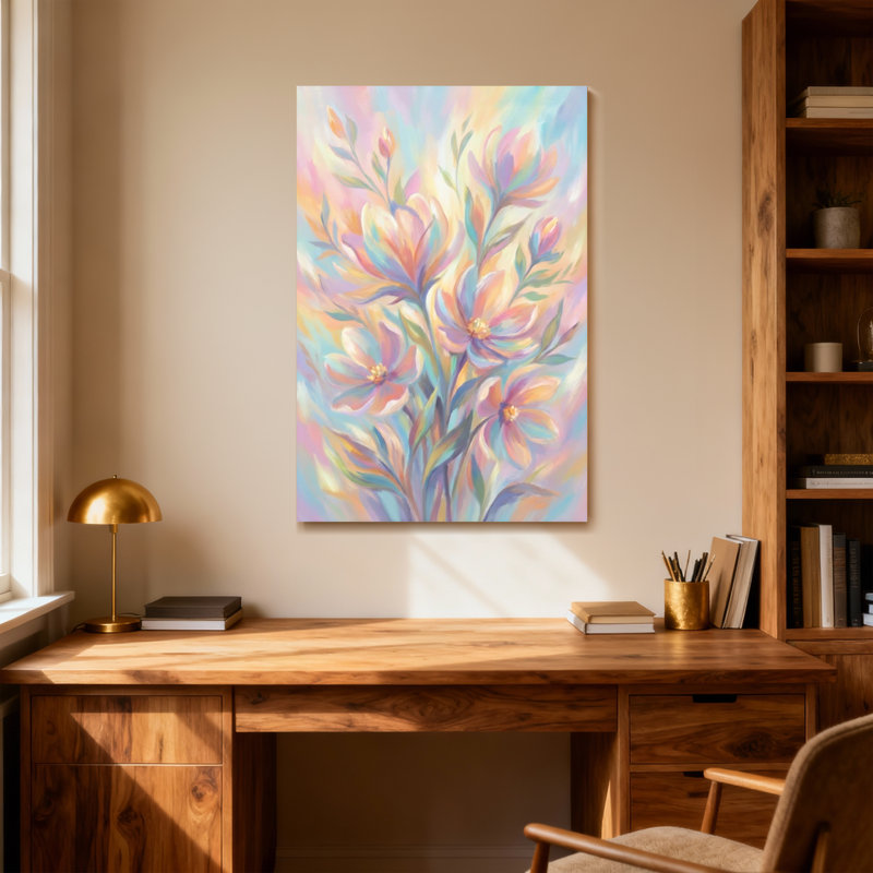 «Abstract Pastel Flowers», reproduction artistique sur toile de couleurs douces, H 30 po x l 20 po