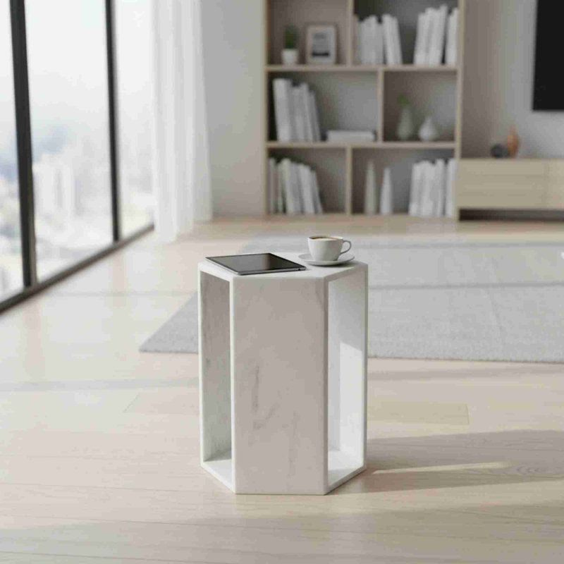 Table d'appoint en marbre naturel, Blanc
