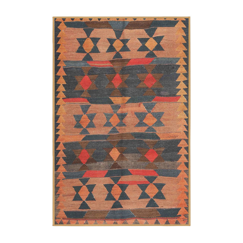Tapis de zone orange/brun/bleu contemporaine, Rectangle 2 pi x 5 pi