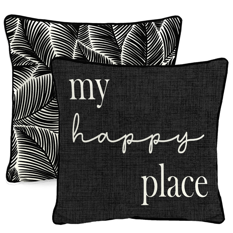 16" x 16" Outdoor Throw Pillow with Welt, Happy Place Reversible