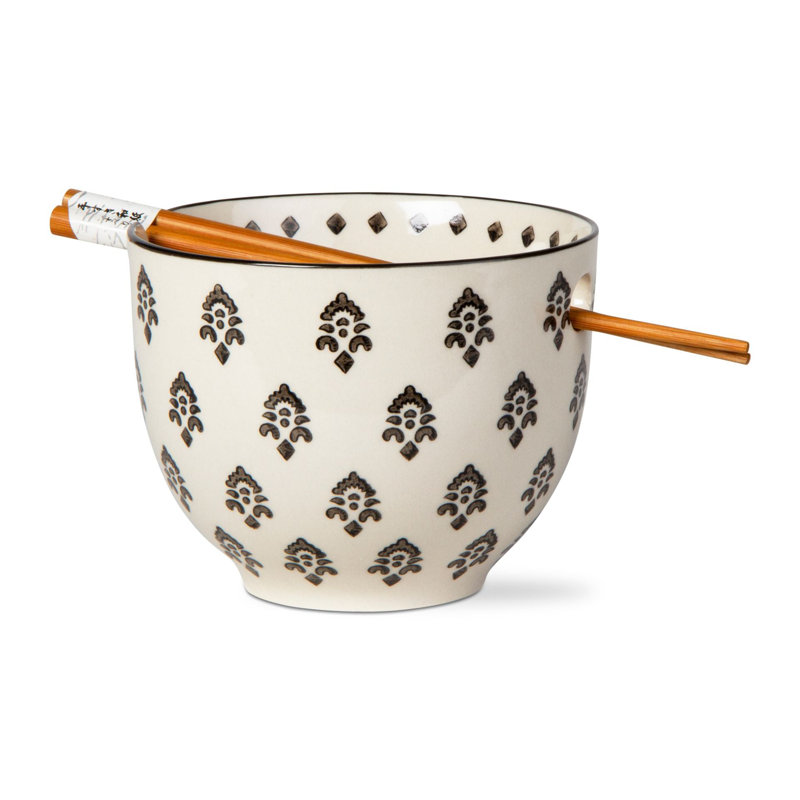 Henna Noodle Bowl And Chopstick Set, Black, Multi