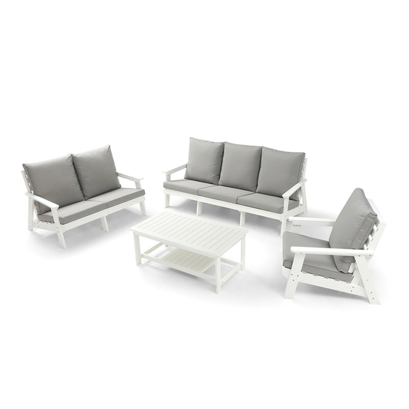 HIPS All-Weather Outdoor Single Sofa With Cushion, White/Grey