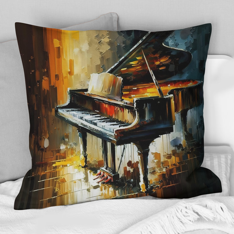 Piano sur scène - oreiller imprimé de musique, H 16 po x l 16 po, Carré