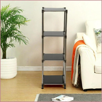 4-Tier Heavy Duty Stainless Steel Storage Shelving Unit, 100lbs/Shelf, 49"H x14.9"W x13.7"D | Black | Stainless Steel