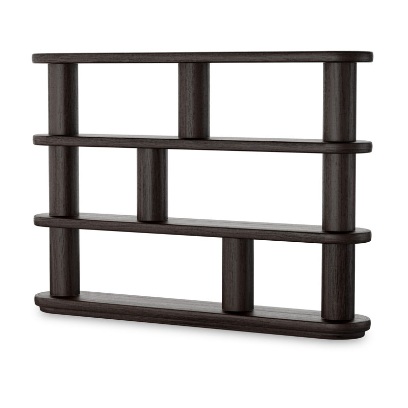 Ebony Oak Wide Geometric Bookcase with Cylindrical Pillars
