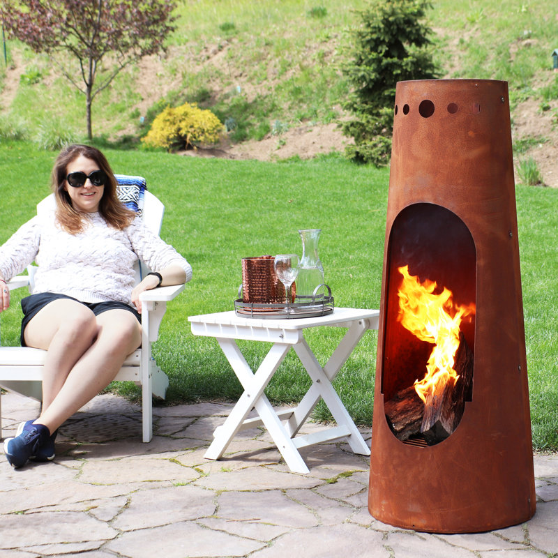Cheminée au feu de bois en acier à finition patine Bachet 50 "avec grille en bois Bachet