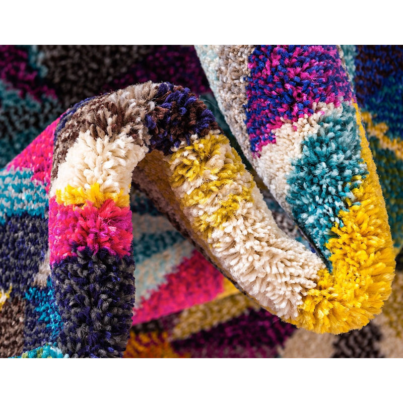 Tapis mauve / jaune / gris à motif géométrique Shirey, Rond 6 pi