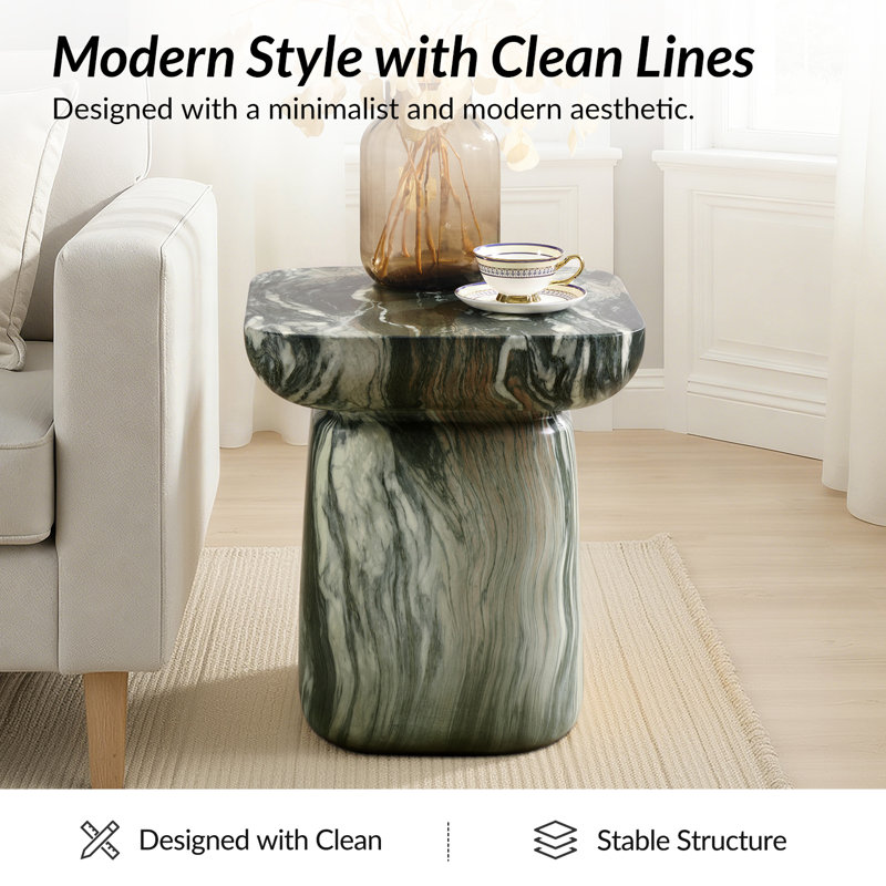 Alduara 19.75" Tall Modern Concrete Top End Table, Green