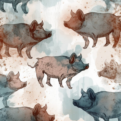 Pig Shower Curtain Animals Bathroom Décor Blue/Grey