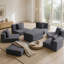 Canapé modulaire convertible 10-en-1, canapé d'angle, canapé-lit convertible au sol, velours côtelé, poche latérale, sans assemblage, bricolage, canapé modulaire en forme de L, 6 coussins-1725990191