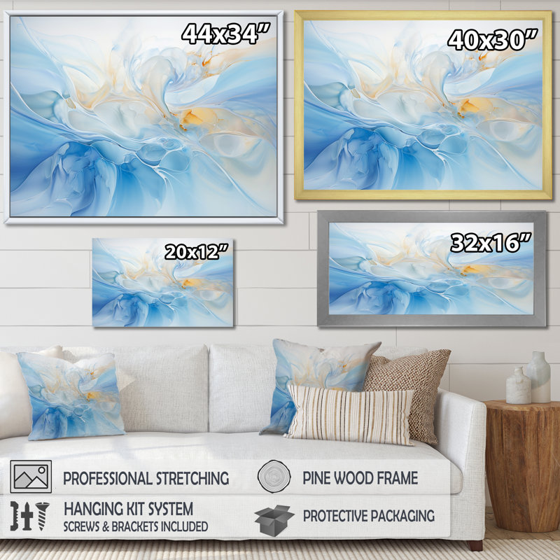 " Liquid Sky Charm Echoes ", White Floater Framed, 16" H x 32" W x 1" D