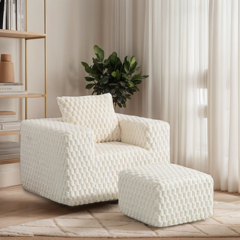Soft Corduroy Compression Sofa with Ottoman, White