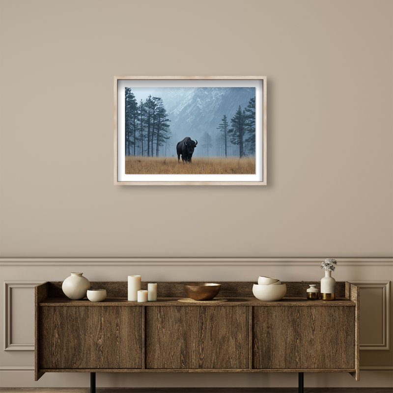 Mountain Bison II Print by Oliver Gal, 25.5" H x 37.5" W, Natural Oak Shadowbox