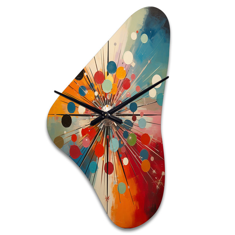 Horloge murale colorée en métal Mid Century, Médium