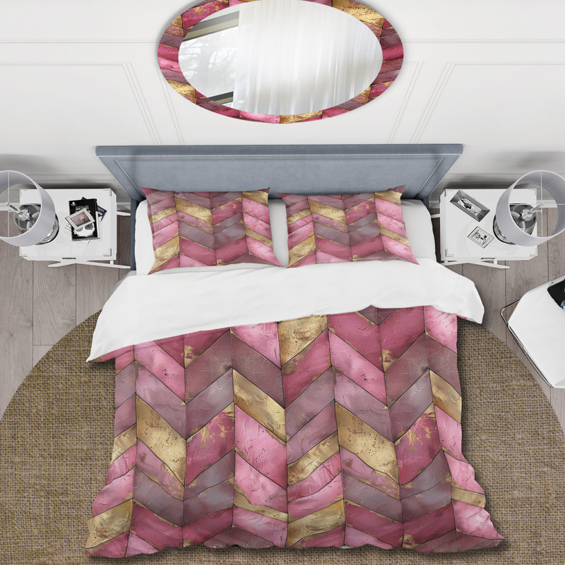 Ensemble de housse de couette Golden Chevron XI - Midcentury, Housse de couette très grand + 2 taies décorativ