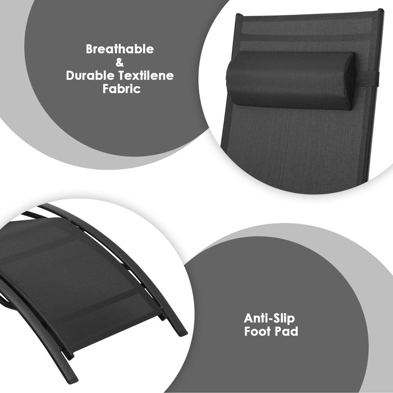 Melisa Poolchairs Patio Chaise Lounge Set With Headrest, 5-Level Adjustable Sunbathing Tanning Poolside Recliner Chairs With Side Table For Outdoor Beach 4 Chairs And 2 Tables
