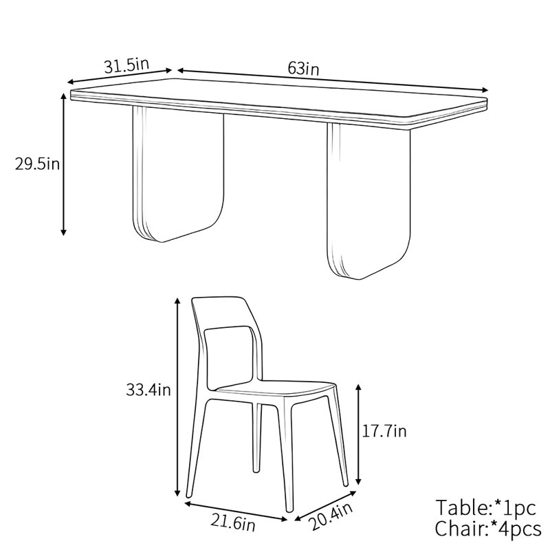 Ensemble de table de salle à manger rectangulaire vintage haut de gamme, H 29,5 po x L 63 po x l 31,5 po