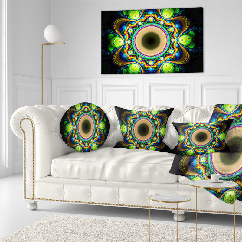 Motif de fractale verte avec cercles - Coussin décoratif abstrait, vert