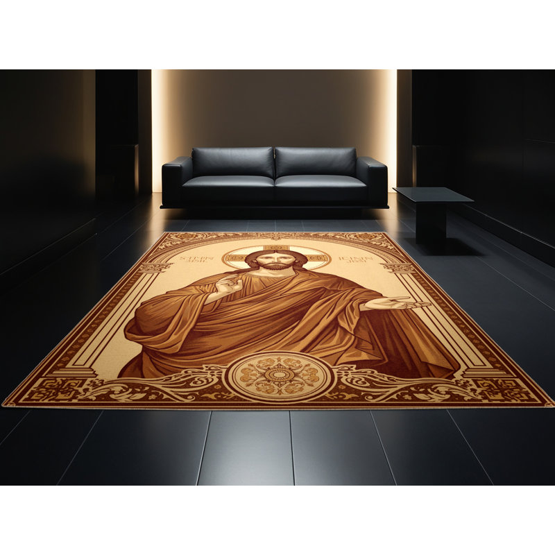 Tapis traditionnel moelleux et moelleux à motif d'arc orné de brun - beige, 7 x 9