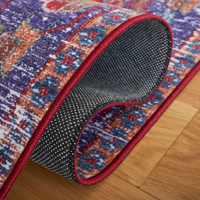 Ziebarth 161 M/W S/R Area Rug In Red / Navy, Round 6'