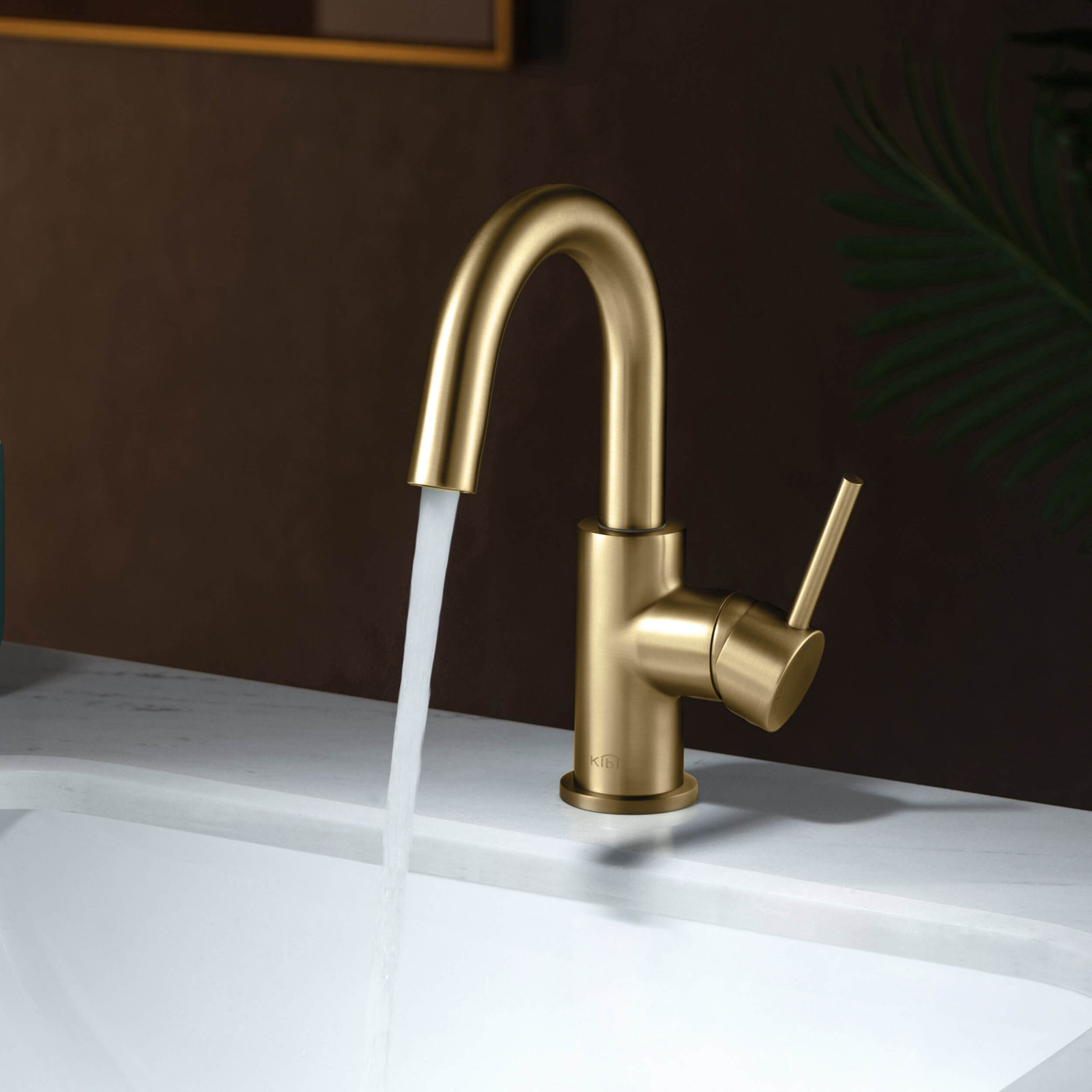 Circular Single-Hole Bathroom Faucet with Drain, Brushed Brass