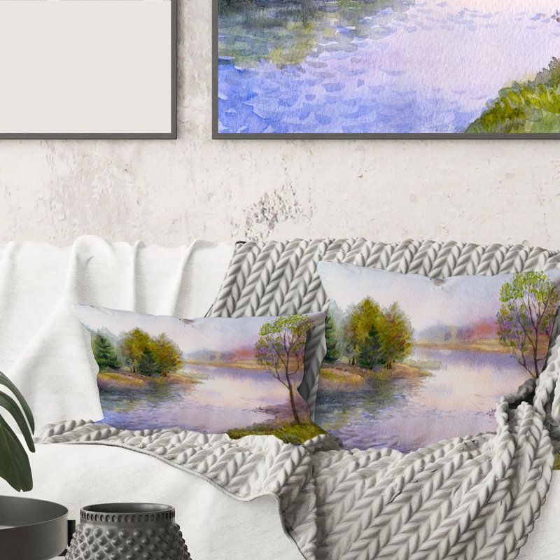 Housse de coussin et insert pour un seul arbre sur la berge de la rivière River, 16" x 16"