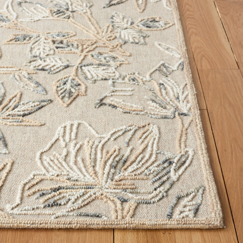 Trace Hand Tufted Wool/Cotton Floral Rug in Beige/Gray, Rectangle 8' x 10'
