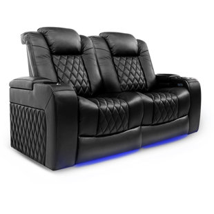 Siège de cinéma Valencia Tuscany de Valencia | Cuir de première qualité italien Nappa 11000 de qualité supérieure, inclinable électrique, soutien lombaire électrique, appui-tête électrique (rangée de 2 causeuses, noir)