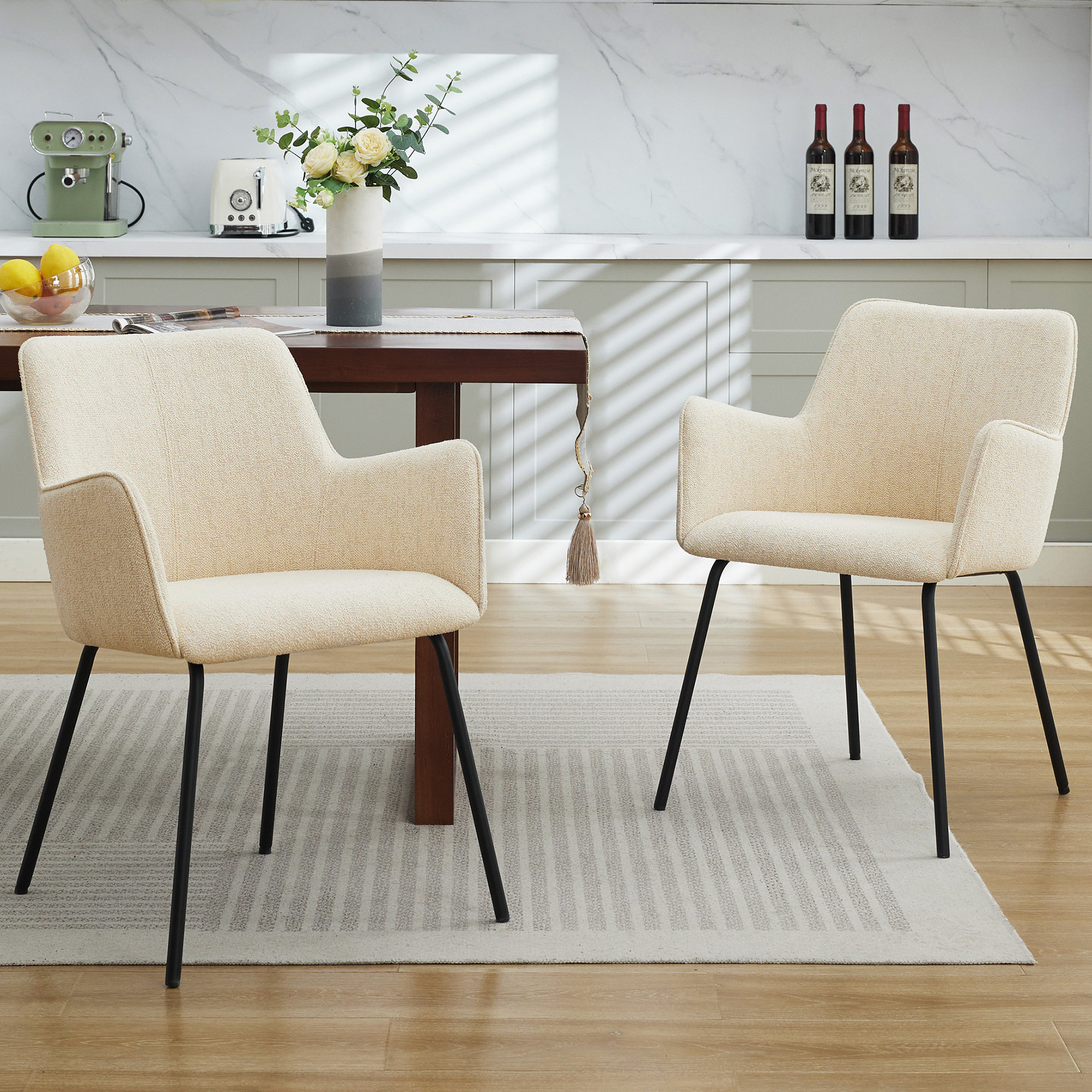 Lovetro Upholstered Arm Chair, Beige Linen
