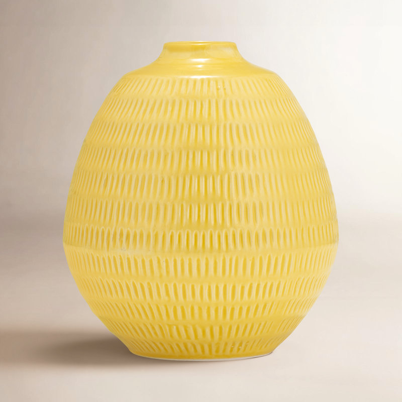 Evelia 7" W Ceramic Table Vase, Yellow, 7" H x 7" W x 7" D