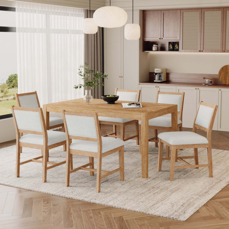 Ensemble de table de salle à manger 7 pièces pour 6 personnes et 1 table de salle à manger rectangulaire en bois pour 6 personnes avec chaises rembourrées pour la salle à manger et la cuisine
