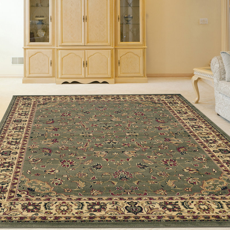 Safira Green Sage Traditional Floral Indoor Area Rug, Rectangle 9'10" x 12'10"