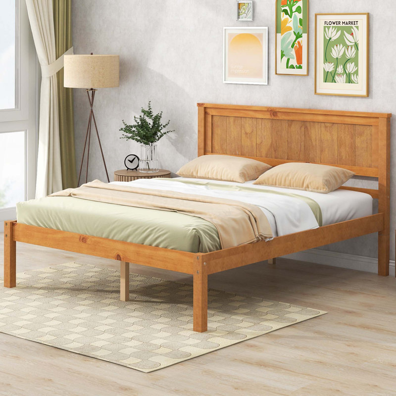 Platform Bed Frame With Headboard, Wood Slat Support, No Box Spring Needed,Twin, Full, Oak