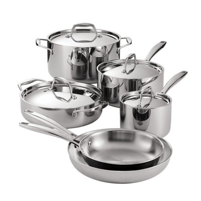 Tramontina 10-Piece Signature Tri-Ply Clad Stainless Steel Cookware Set with Lids