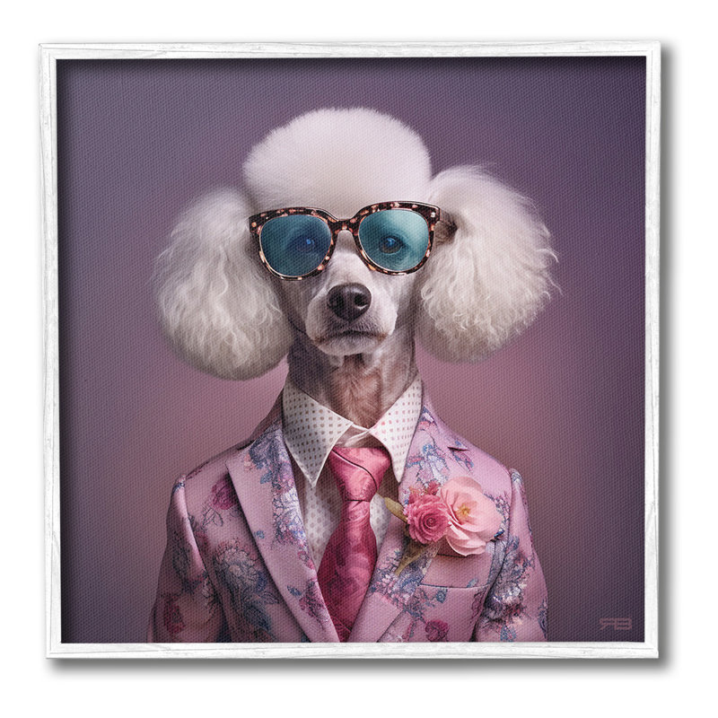 Poodle in Sleek Suit Framed Giclee Art by RB, Coastal White Framed Giclee, 24" H x 24" W