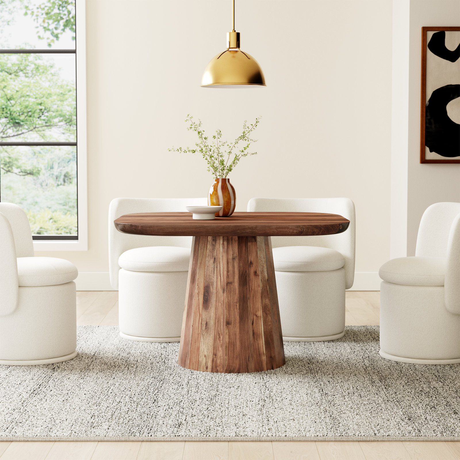 Genie 47'' Acacia Solid Wood Pedestal Dining Table, Natural