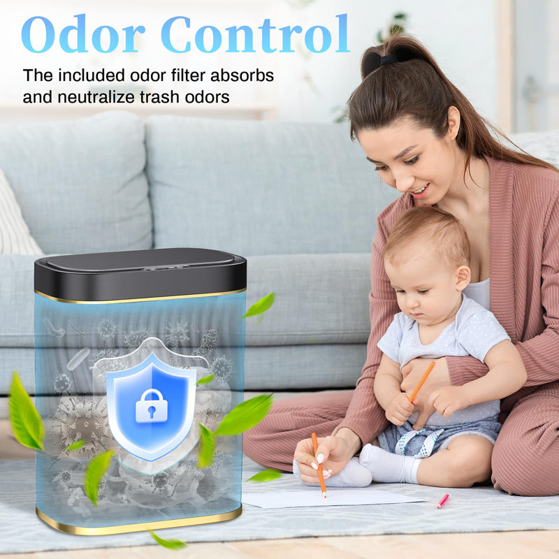 Bathroom Small Trash Can with Automatic Touchless Lid, Black