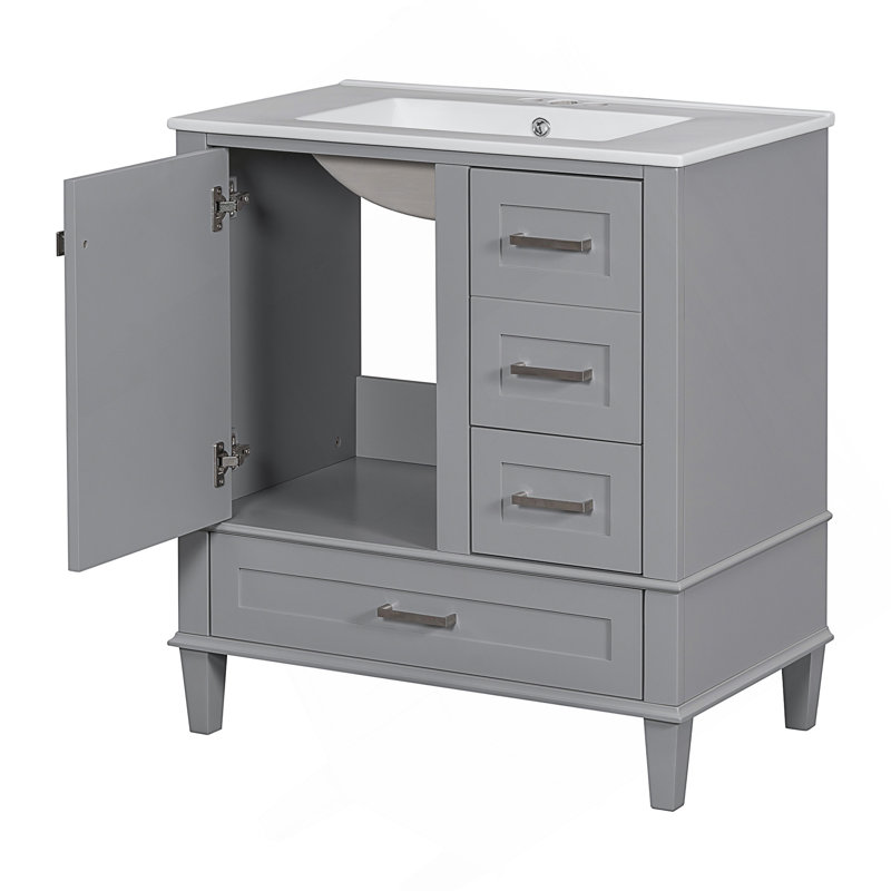 Ensemble de meuble-lavabo moderne avec lavabo 30 po, meuble-lavabo moderne avec porte à fermeture douce et 3 tiroirs, structure en bois massif