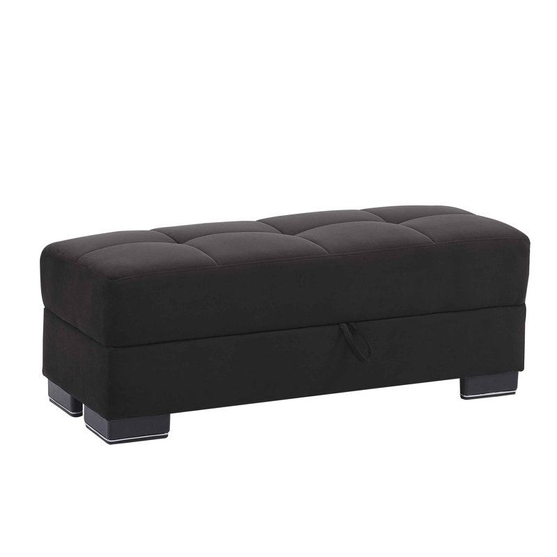 Legacy Fabric Upholstered Ottoman with Storage, Black Microfiber