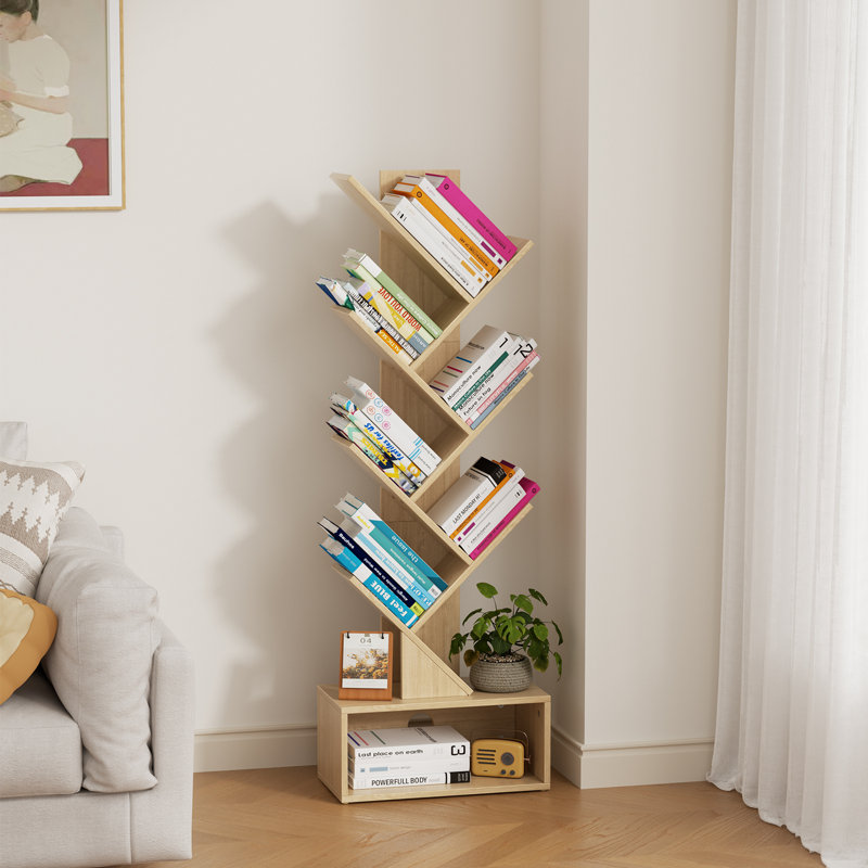 6 Tier Geometric Storage Bookcase, Natural Wood