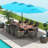 Red Barrel Studio® 10 Pieces Patio Wicker Dining Set With Double-sided Patio Umbrella 8 Armchairs Coffee-1754040346