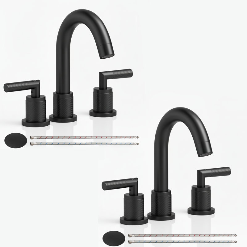 Robinet pour salle de bain à poignée double moderne avec ensemble de drain (ensemble de 2), Noir mat