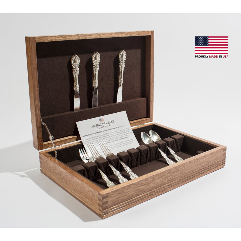 Mahogany Brown Wooden Flatware Chest with Flannel Lining