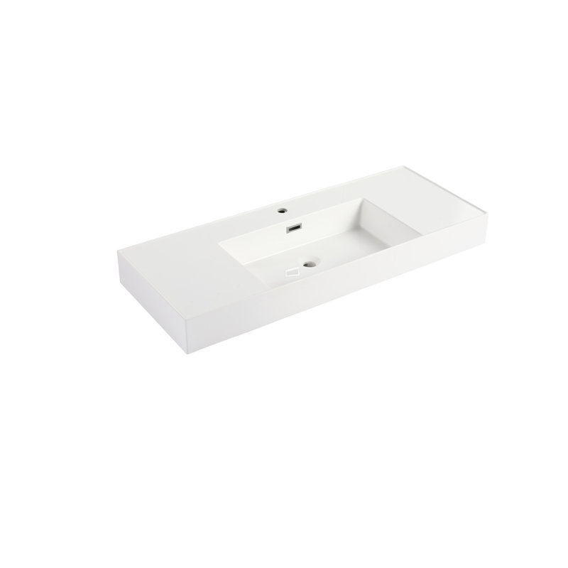 Lavabo de salle de bain en résine de 48 po - Blanc gélifié, hypnotisant, 45,93 po P x l 18,1 x H 4,66 po, profondeur, largeur, hauteur