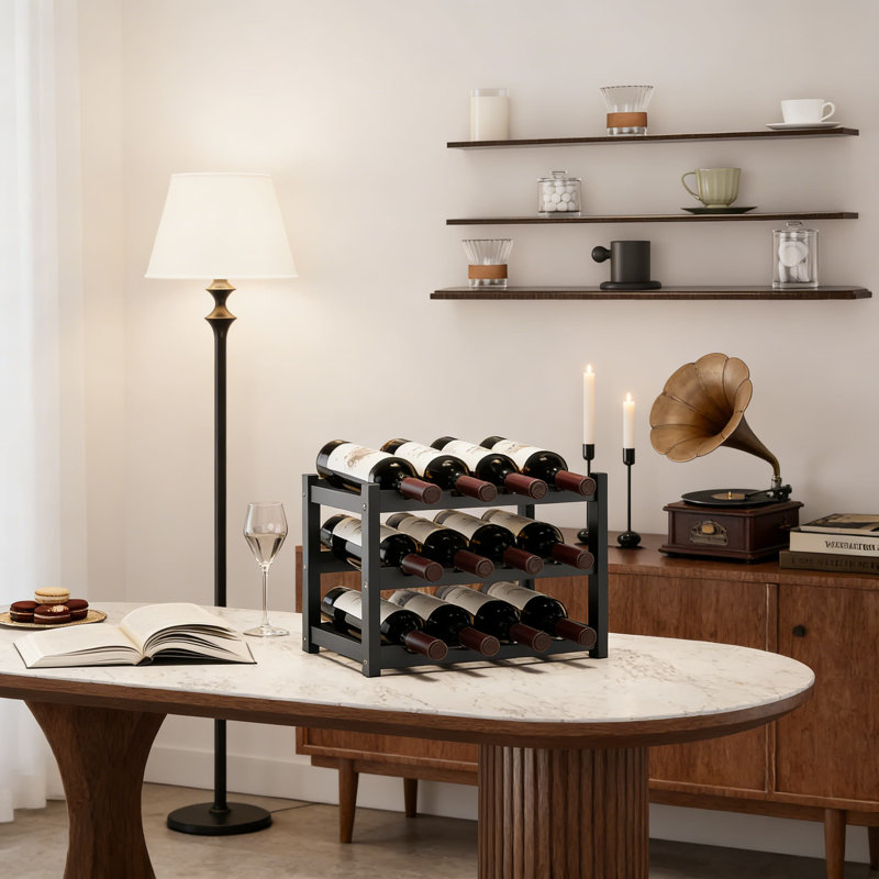 Étagère de rangement pour bouteilles de vin en bambou à 3 niveaux pour cuisine, garde-manger et salle à manger